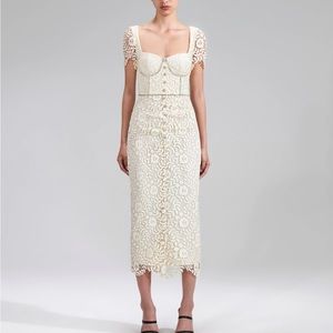 Self-portrait Cream Rose Lace Midi Dress